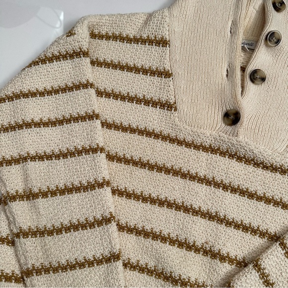 Madewell Sweater Canby Button Mockneck Sweater in Stripe tan size Medium (m) - Picture 8 of 10